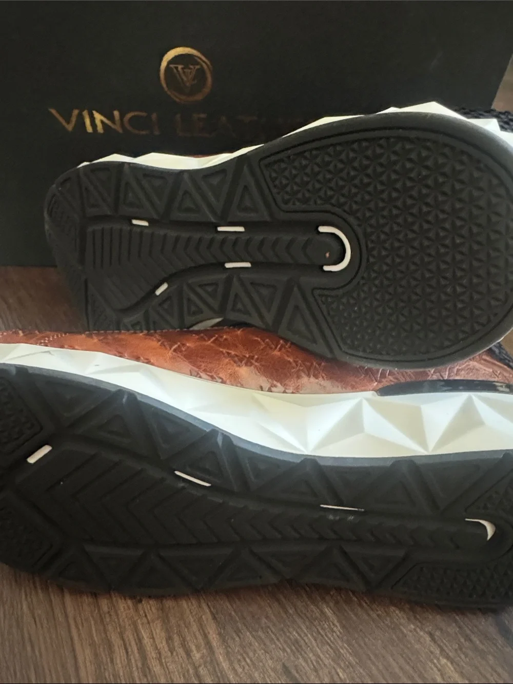 Vinci Leather The Caesars Brown & Navy Leather High-Top Men Sneaker